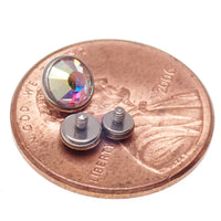 Cerise pink AB Rainbow clear CZ implant titanium internally threaded top for body jewelry, 14g with 1.2mm thread.