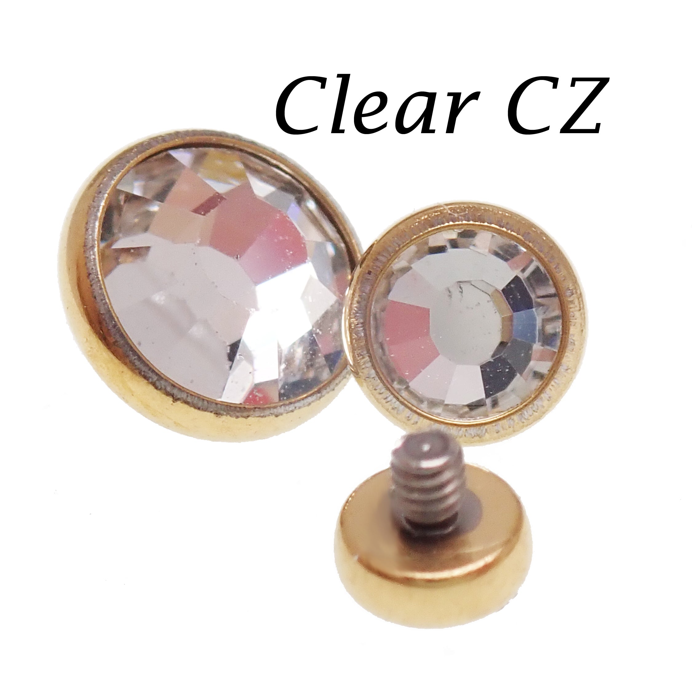 PVD Gold Cerise and AB Rainbow Clear CZ implant titanium internally threaded attachment for 14g body jewelry by Body Clickers
