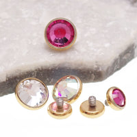 PVD Gold Cerise and AB Rainbow clear CZ implant titanium internally threaded body clicker attachment in 14g.