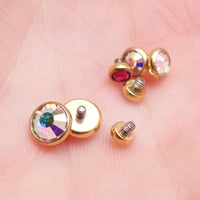 PVD Gold Cerise and AB Rainbow Clear CZ implant titanium internally threaded top attachment for 14g body jewelry by Body Clickers.