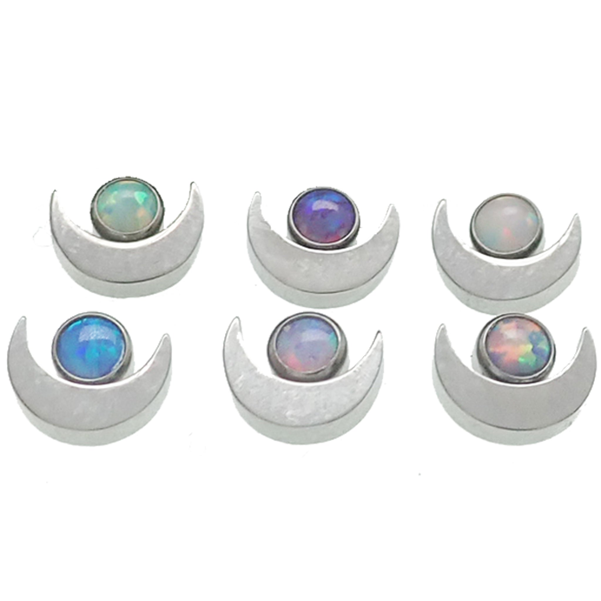 Body Clickers Moon Top attachment with opal or CZ stones, 16g, silver-tone body jewelry accessory, designed for body piercing.