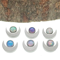 Body Clickers moon top attachment with opal or CZ stones, 16g, for body jewelry and piercing accessories.