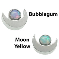 Body Clickers Moon Top Attachment with opal or CZ stones, 16g body jewelry top only, featuring a bubblegum-colored moon design.