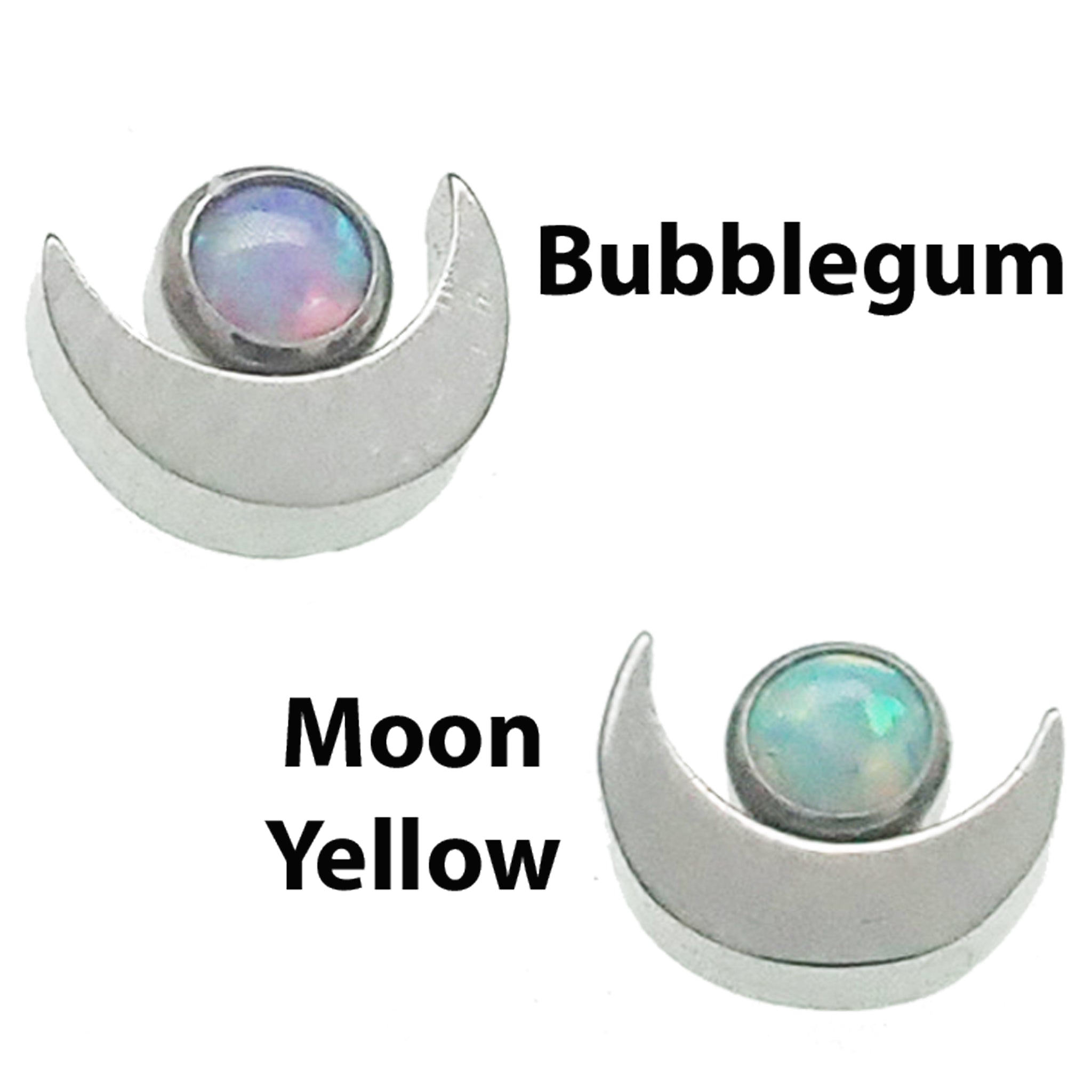 Body Clickers Moon Top Attachment with opal or CZ stones, 16g body jewelry top only, featuring a bubblegum-colored moon design.