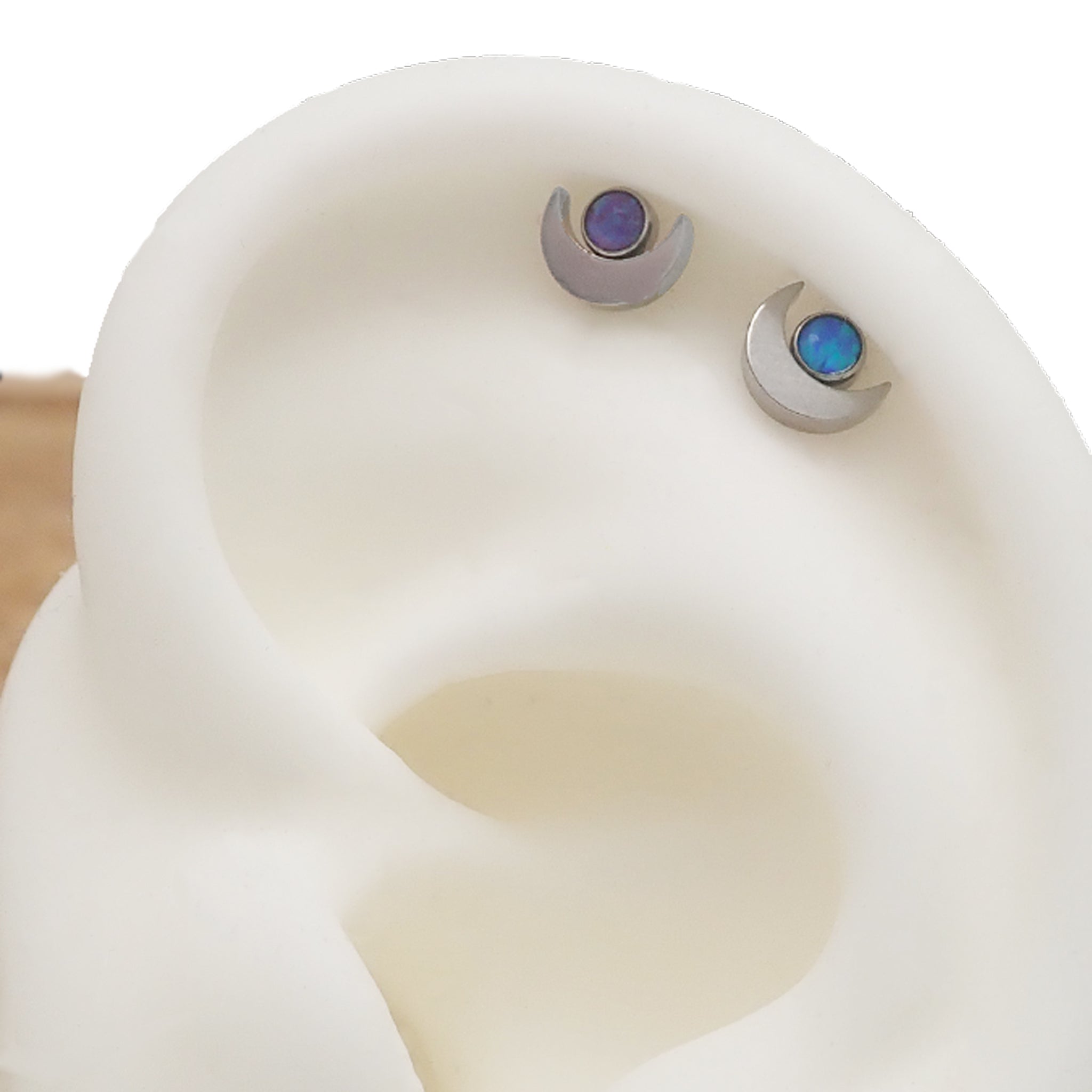 Body Clickers moon top attachment with opal or CZ stones, 16g, featuring bubblegum-colored design and decorative jewelry details.