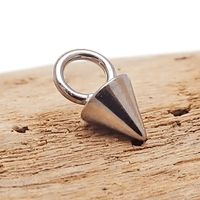 Titanium 4mm spike charm attachment for body clickers, fits up to 10g hoops, silver-colored body jewelry accessory.