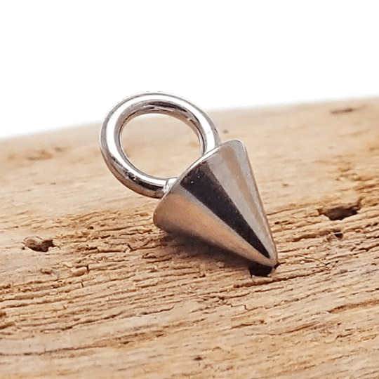 Titanium 4mm spike charm attachment for body clickers, fits up to 10g hoops, silver-colored body jewelry accessory.