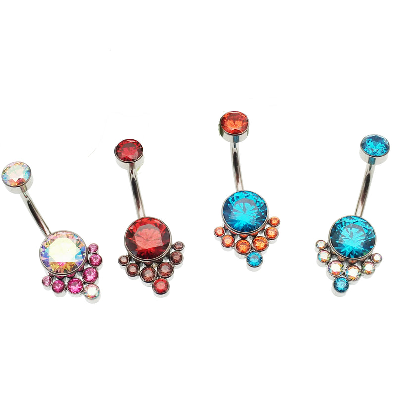 Colorful blue AAAA CZ belly ring by Body Clickers, titanium internally threaded 14g belly piercing jewelry.