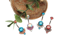 Colorful AAAA CZ belly ring by Body Clickers, blue titanium 14g internally-threaded belly piercing, hypoallergenic jewelry.
