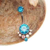 Colorful blue AAAA CZ belly ring by Body Clickers, titanium 14g internally threaded hypoallergenic belly piercing jewelry