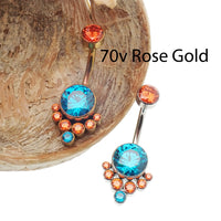 Colorful titanium belly ring with teal and orange CZ stones, internally threaded, hypoallergenic, 14g body piercing by Body Clickers