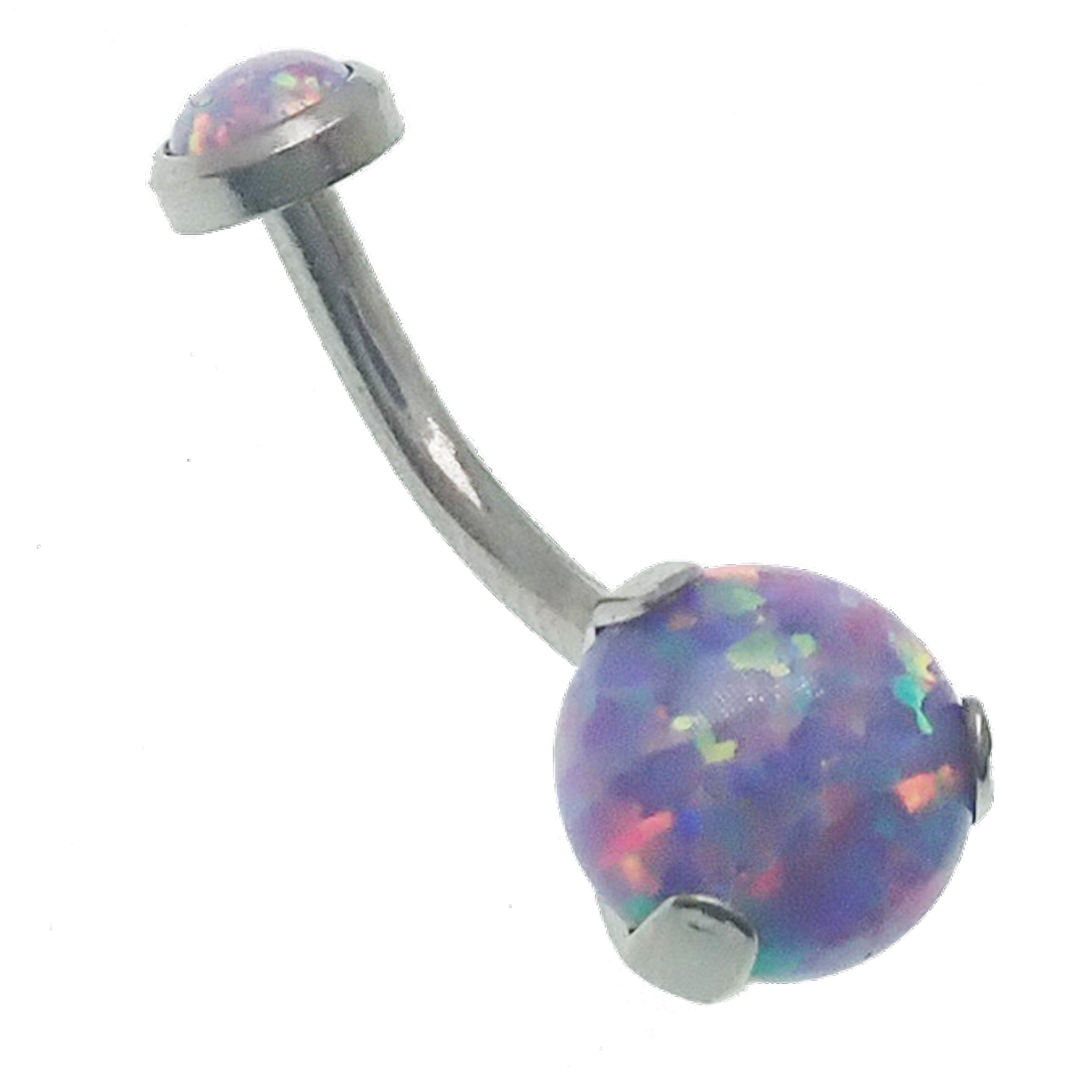 Multi lavender round titanium belly bar by Body Clickers, 10mm length, 14g gauge, decorative belly ring for body piercing.