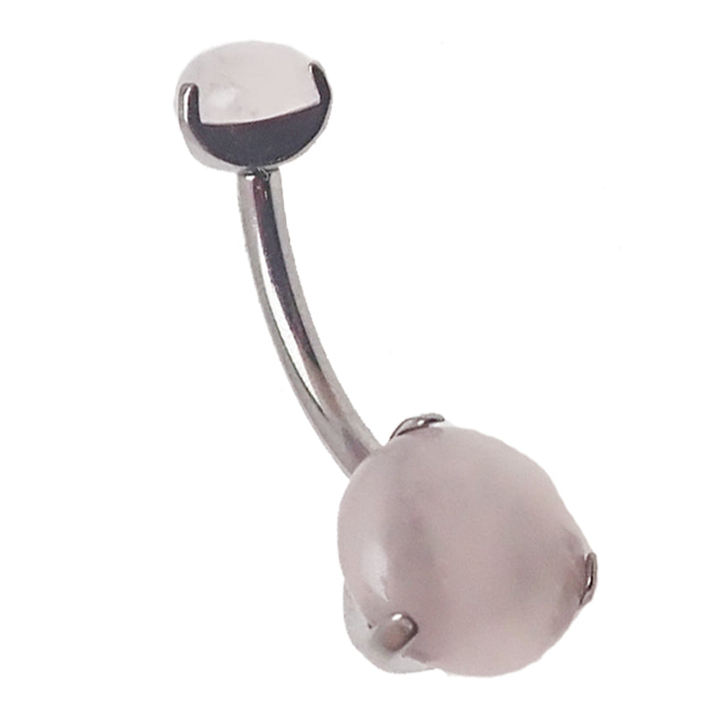 Rose Quartz natural stone titanium belly ring by Body Clickers, 14g belly bar with a smooth, polished stone and sleek titanium bar.