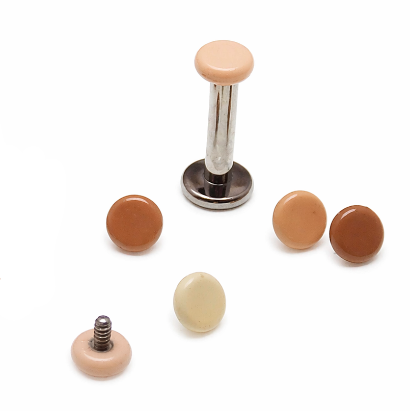 Skin color titanium flatback internally threaded body jewelry with 18g top, designed for body piercing by Body Clickers