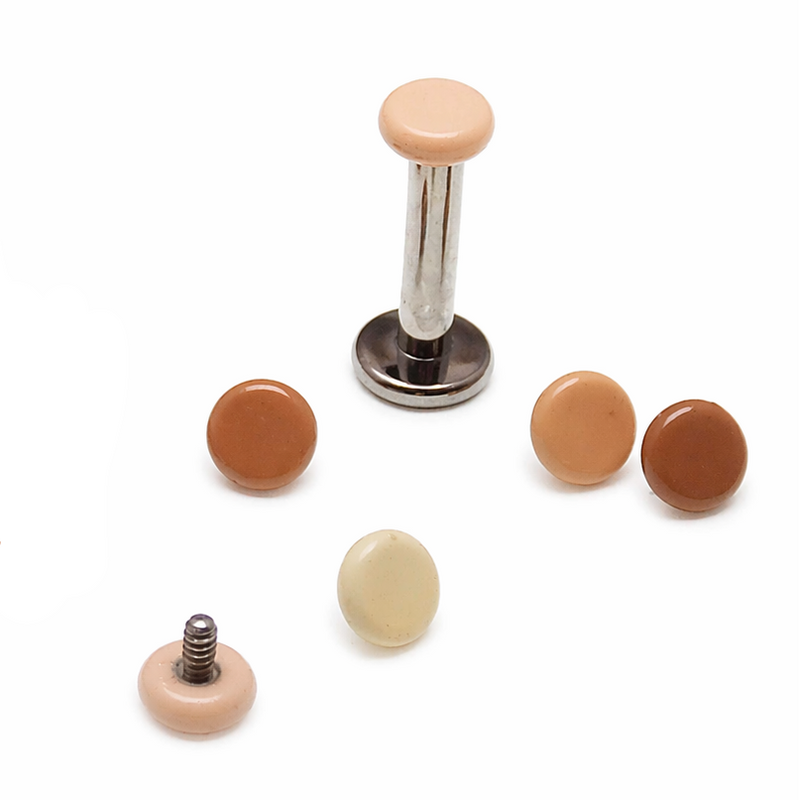Skin color titanium flatback internally threaded body jewelry with 18g top, designed for body piercing by Body Clickers