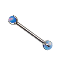 Blue Jelly Opal nipple jewelry by Body Clickers, 12 gauge, 12mm barbell with vibrant blue jelly opal gemstone.