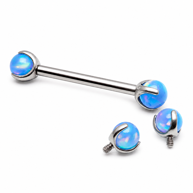 Blue Jelly Opal nipple jewelry by Body Clickers featuring a 12g, 12mm nipple ring with vibrant blue jelly opal gemstone.