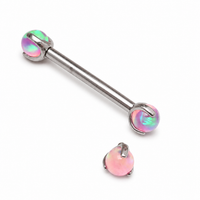 Pink Jelly Opal nipple jewelry by Body Clickers, 12 gauge, 12mm nipple ring with vibrant pink jelly opal gemstone.