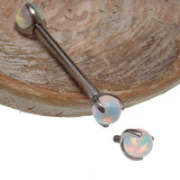 Purple jelly opal nipple jewelry by Body Clickers, 12g body jewelry with a 12mm purple jelly opal accent.