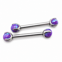 12g Sleepy Lavender Opal Nipple Barbell by Body Clickers Body Jewelry with a smooth lavender opal gemstone.