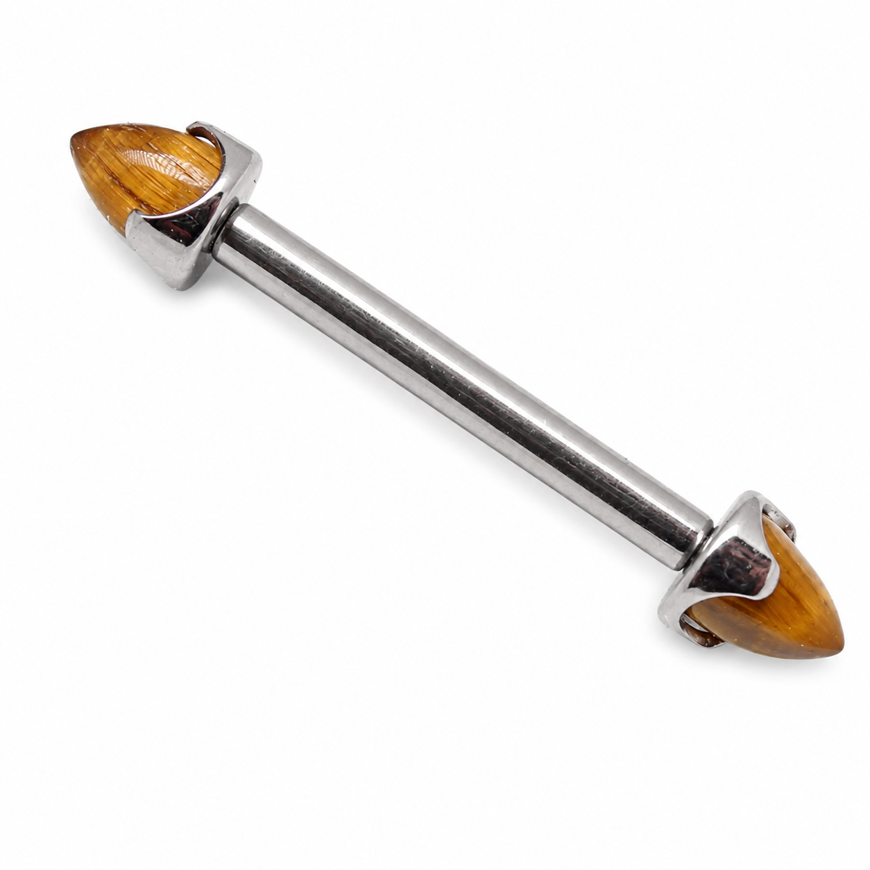 12g Stone Tigers Eye nipple jewelry by Body Clickers Body Jewelry featuring polished tiger's eye stones and silver-tone settings.