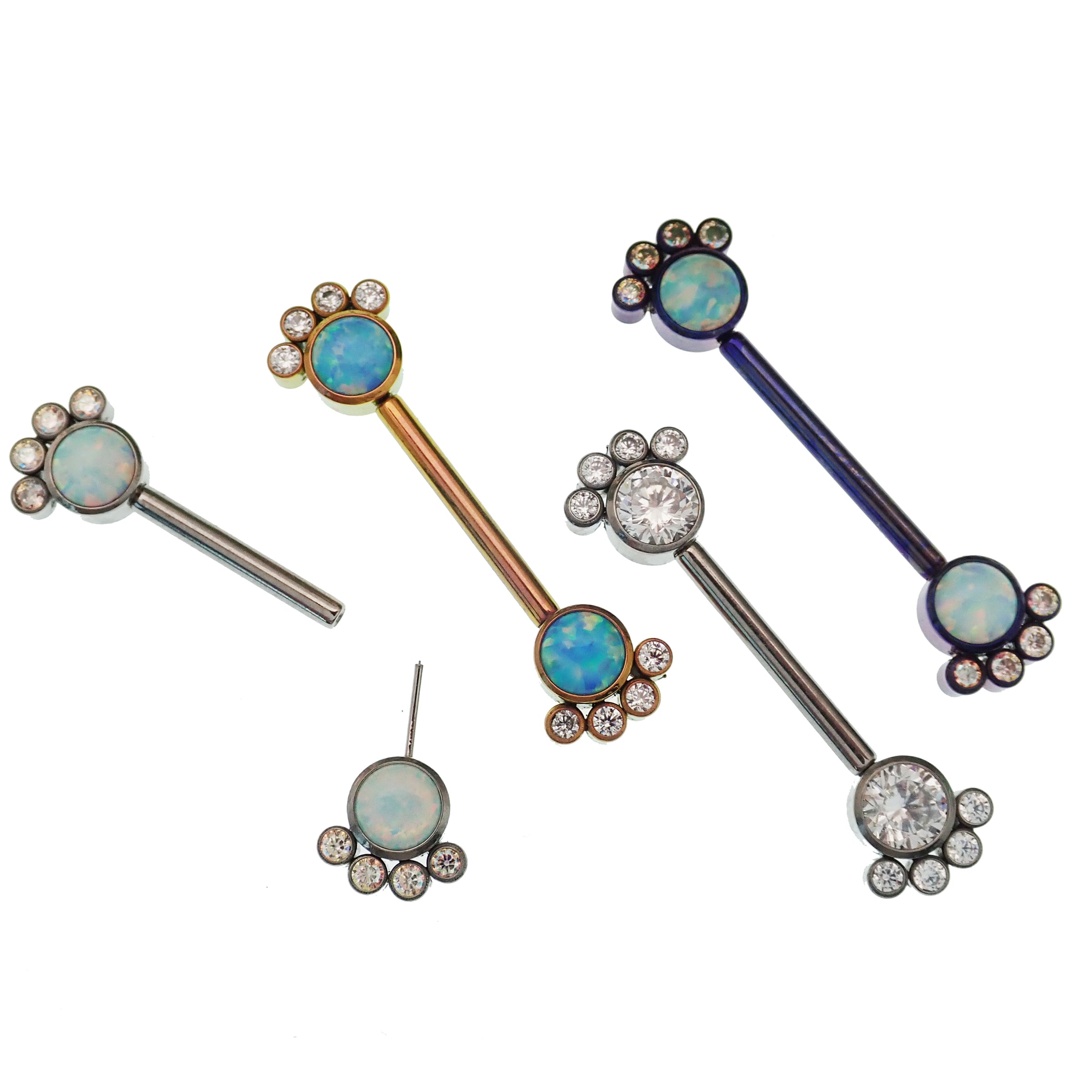 Titanium paw-shaped nipple piercing with push-fit design, 14g body jewelry by Body Clickers, hypoallergenic and stylish.