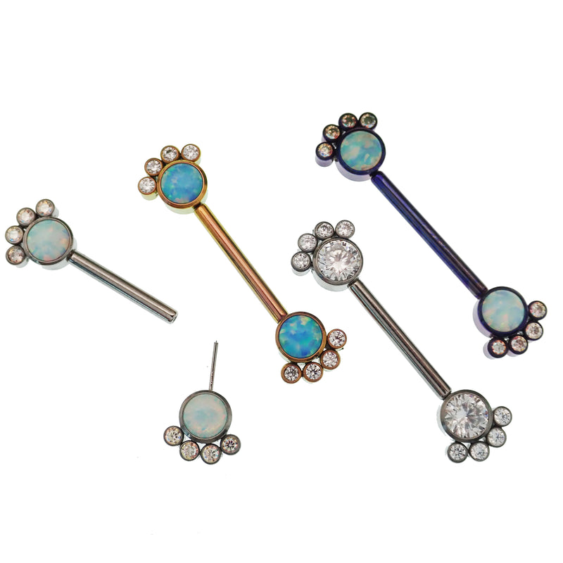 Titanium paw-shaped nipple piercing with push-fit design, 14g body jewelry by Body Clickers, hypoallergenic and stylish.