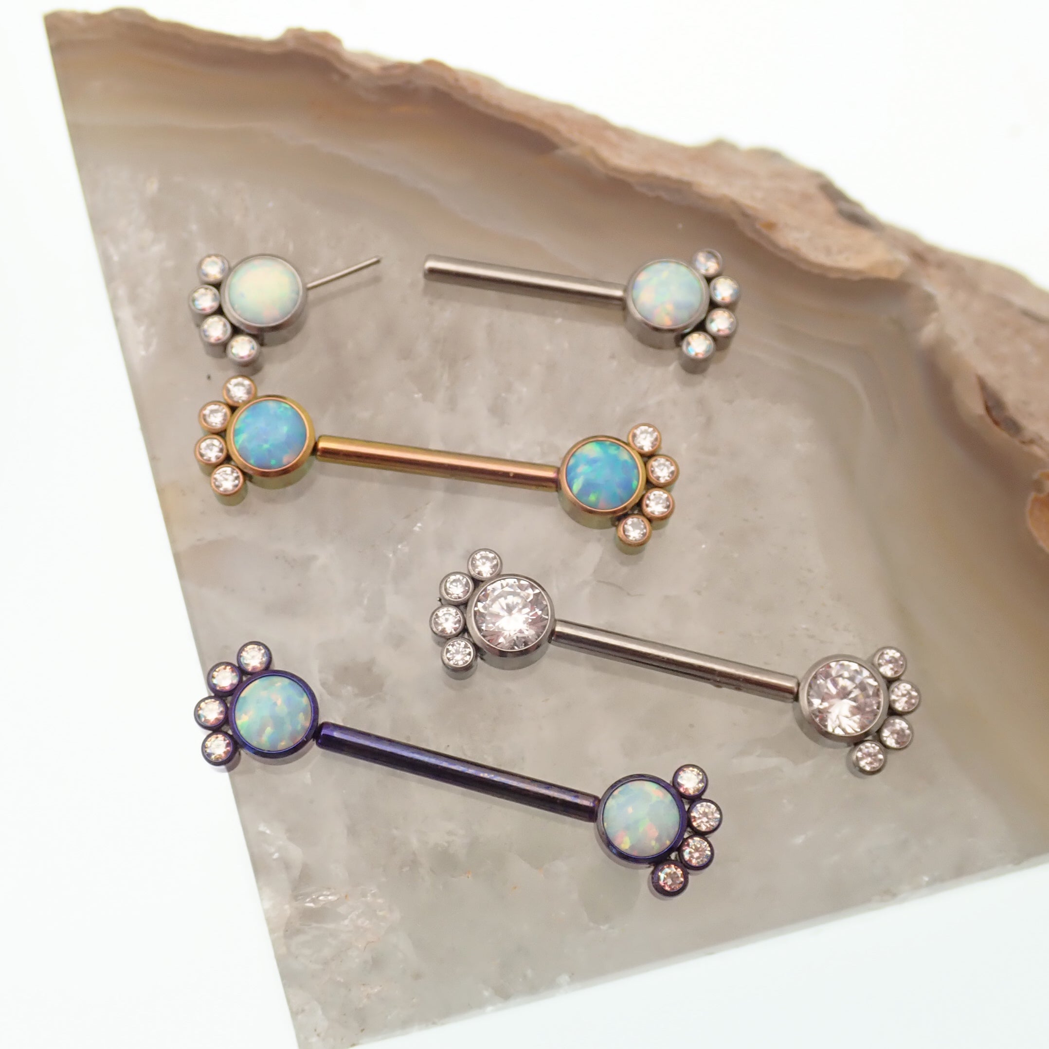 Cute paw-shaped titanium push fit nipple ring in 14g for body jewelry, featuring a playful paw design by Body Clickers.