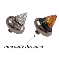 Titanium Swarovski Spike internally threaded body jewelry attachment in topaz, clear, AB rainbow colors, for 14g or 16g piercings.