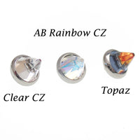 Titanium Swarovski Spike internally threaded body jewelry attachment in Topaz, Clear, and AB Rainbow colors, 14g or 16g, single spike.