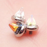 Titanium Swarovski Spike internally threaded body jewelry attachment in topaz, clear, AB rainbow colors, for 14g-16g piercings.