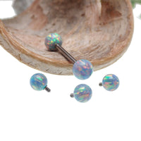 Mystic Grey and Fire Opal titanium nipple ring, 14g and 12g body jewelry, with 5mm and 6mm gemstones, by Body Clickers.