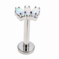 Body Clickers marquise opal fan flat back body jewelry in 14g, 16g, 18g with 6mm opal design on a silver-tone setting