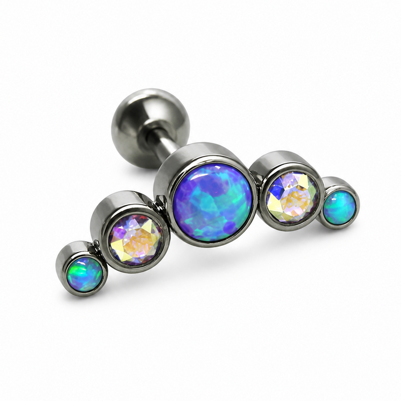 Body Clickers Sleepy Lavender and Rainbow AB Cluster body jewelry in 14g, 16g, or 18g with 6mm stones, perfect for body piercing.