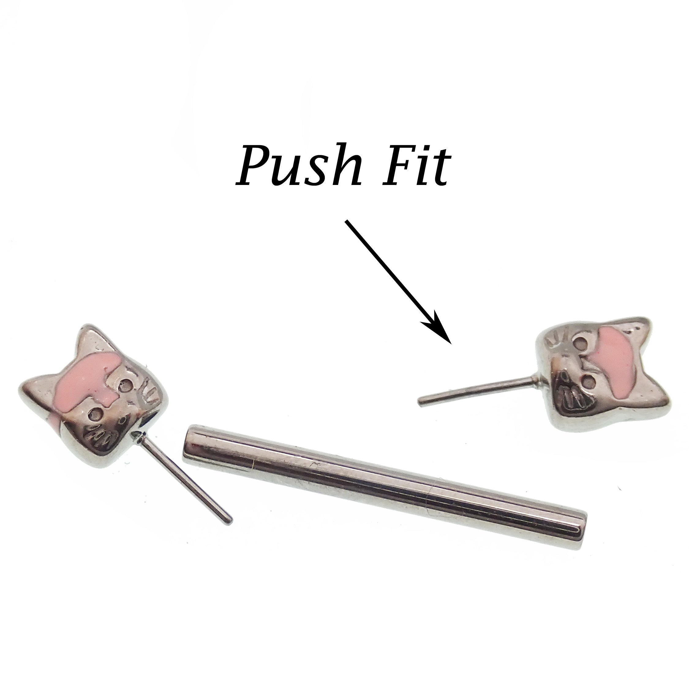 Push Fit Cat Titanium Nipple Bar by Body Clickers in 12g, 14g, 16g gauges, featuring a sleek body jewelry design.