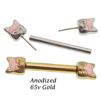 Push Fit Cat Titanium Nipple Bar body jewelry in 12g, 14g, 16g with 12mm length, by Body Clickers, shown in this image.
