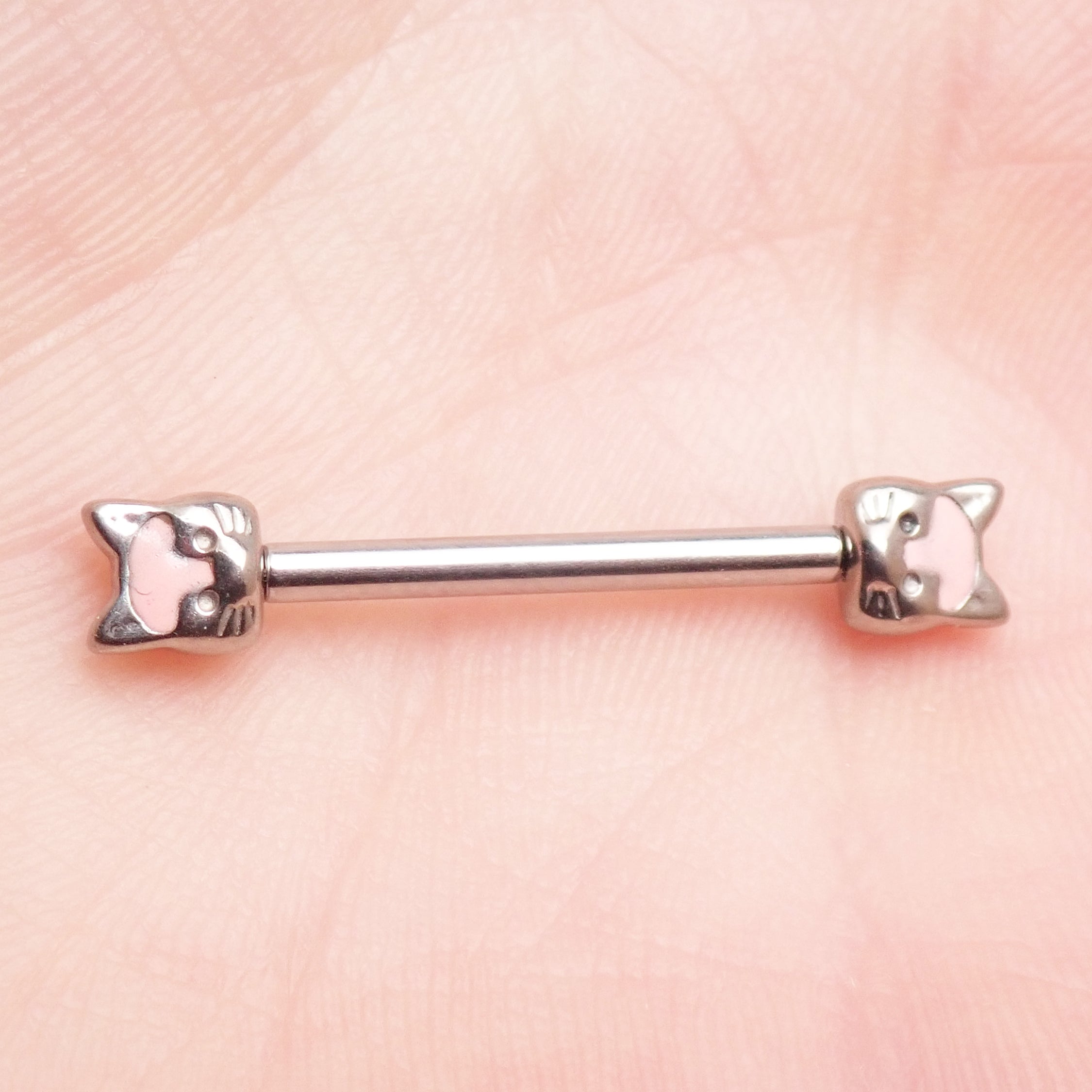 Push Fit Cat Titanium Nipple Bar by Body Clickers in 12g, 14g, 16g, showcasing smooth titanium body jewelry for piercings.