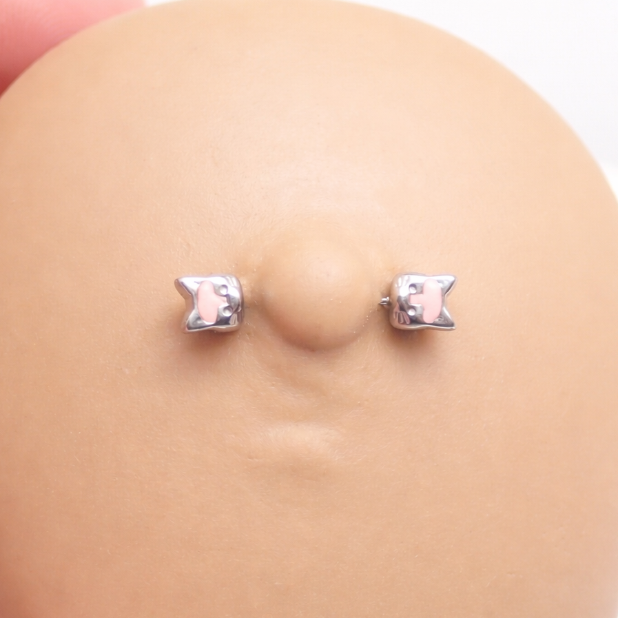 Push Fit Cat Titanium Nipple Bar by Body Clickers in 12g, 14g, 16g sizes, made for body jewelry piercing with sleek titanium finish.
