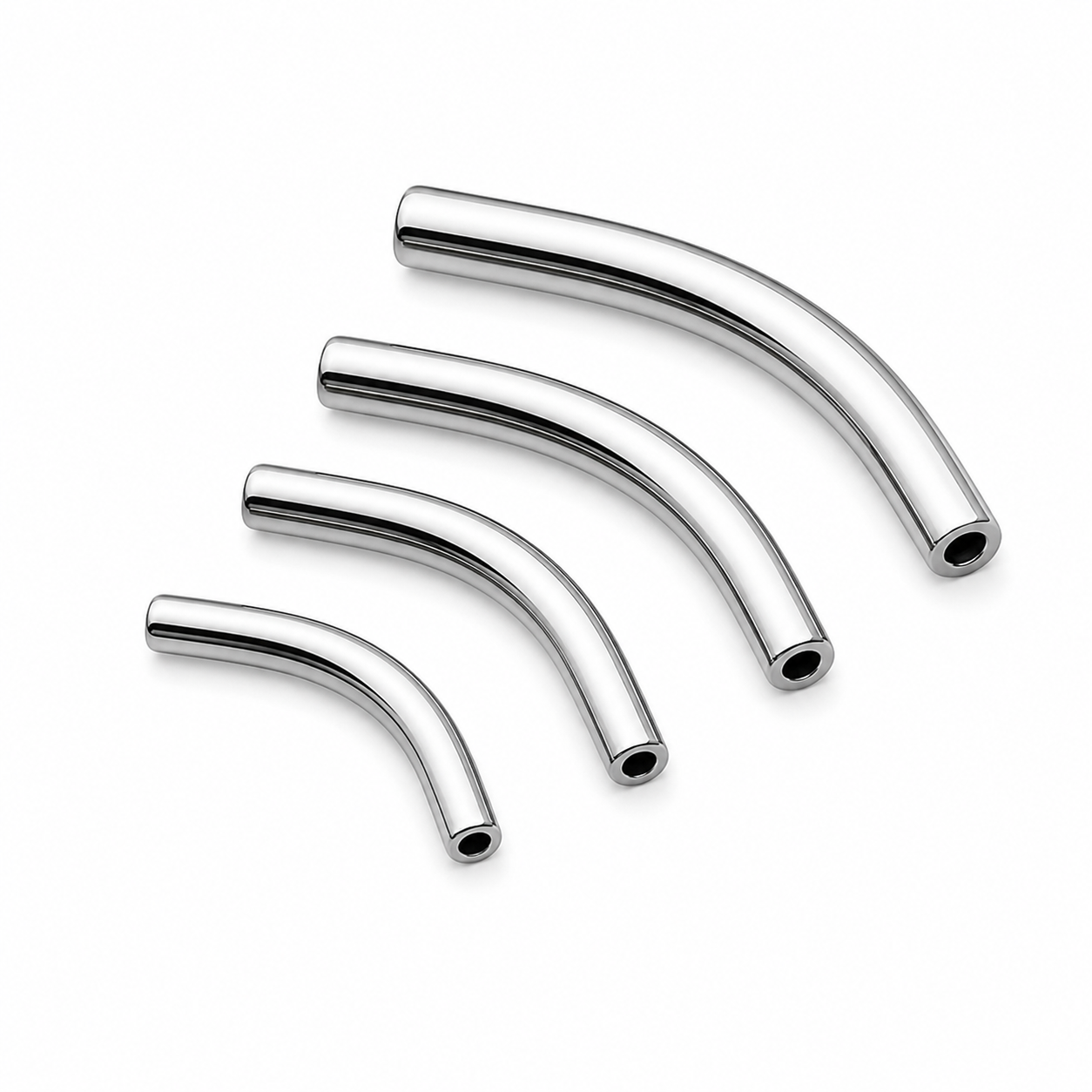 Body Clickers push fit threadless curve stem body jewelry in 14g, 16g, and 18g gauges with 10mm length.