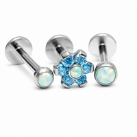 Body Clickers triple helix body jewelry set with aqua and moon yellow opal accents in 18g, 16g, and 14g sizes.