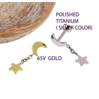 Moon star Dangle helix piercing 14g, 16g, 18g - Body Clickers Body Jewelry