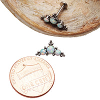 White Fire Opal cluster push fit body jewelry in 20g size with 6mm stones, featuring a sleek, modern design by Body Clickers.