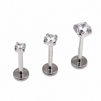 Push Fit Crystal flat back labret body jewelry in 3, 4, or 5mm with clear crystal and 20g gauge from Body Clickers.