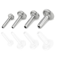 Body Clickers titanium body jewelry with a cross on coffin design, available in 14g to 20g push-fit flatback styles.