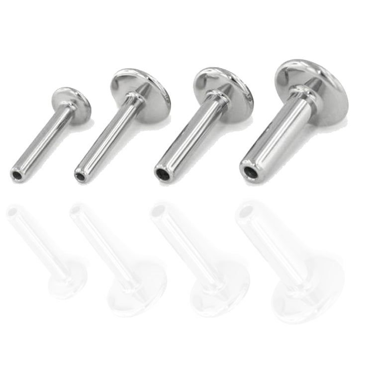 Body Clickers titanium body jewelry with a cross on coffin design, available in 14g to 20g push-fit flatback styles.