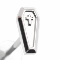 Body Clickers titanium body jewelry with 6mm cross on coffin push fit flatback in 14g to 20g sizes.