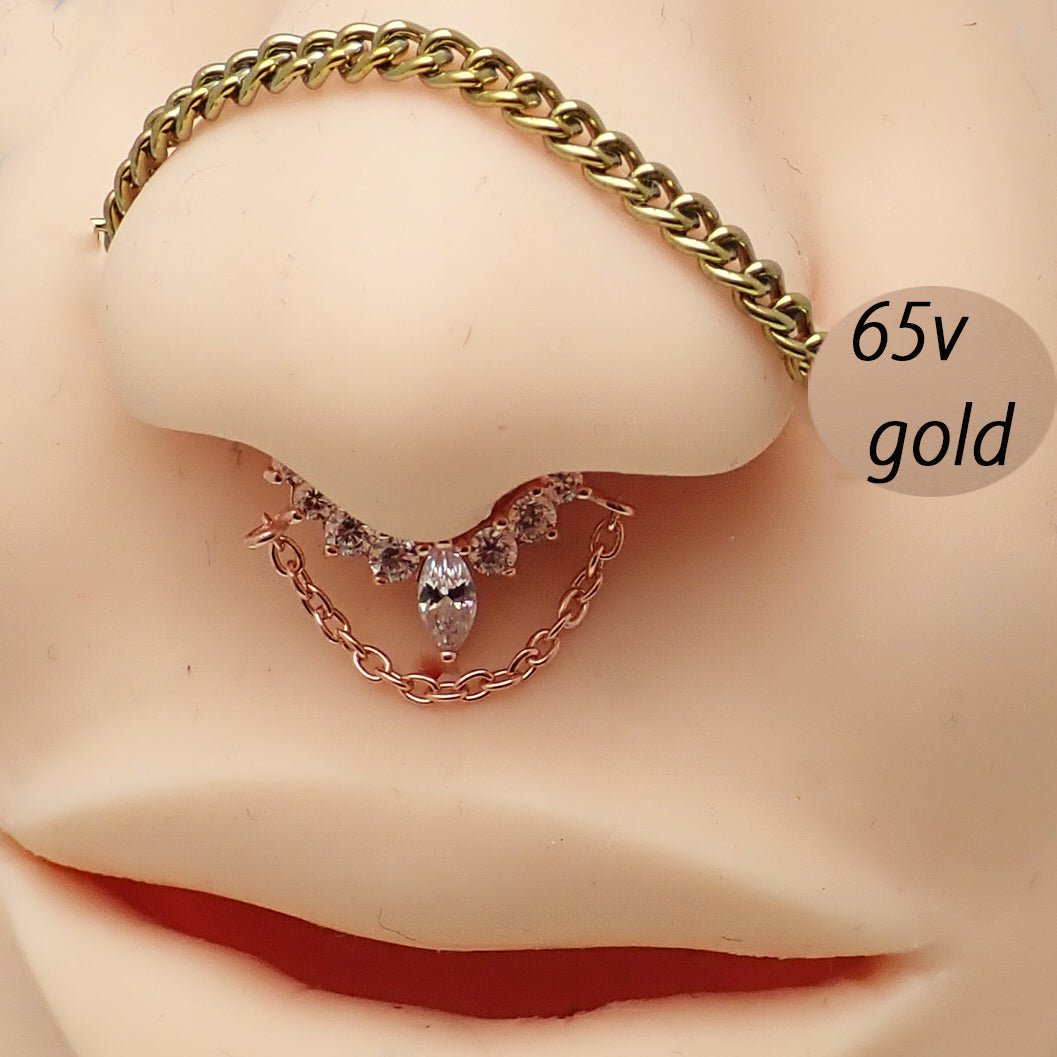 Titanium flat nose and ear chain add-on by Body Clickers Body Jewelry, showcasing a sleek, flat design for piercings