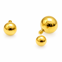 Internally threaded titanium PVD gold ball attachments for body jewelry, available in 14g and 16g gauges.