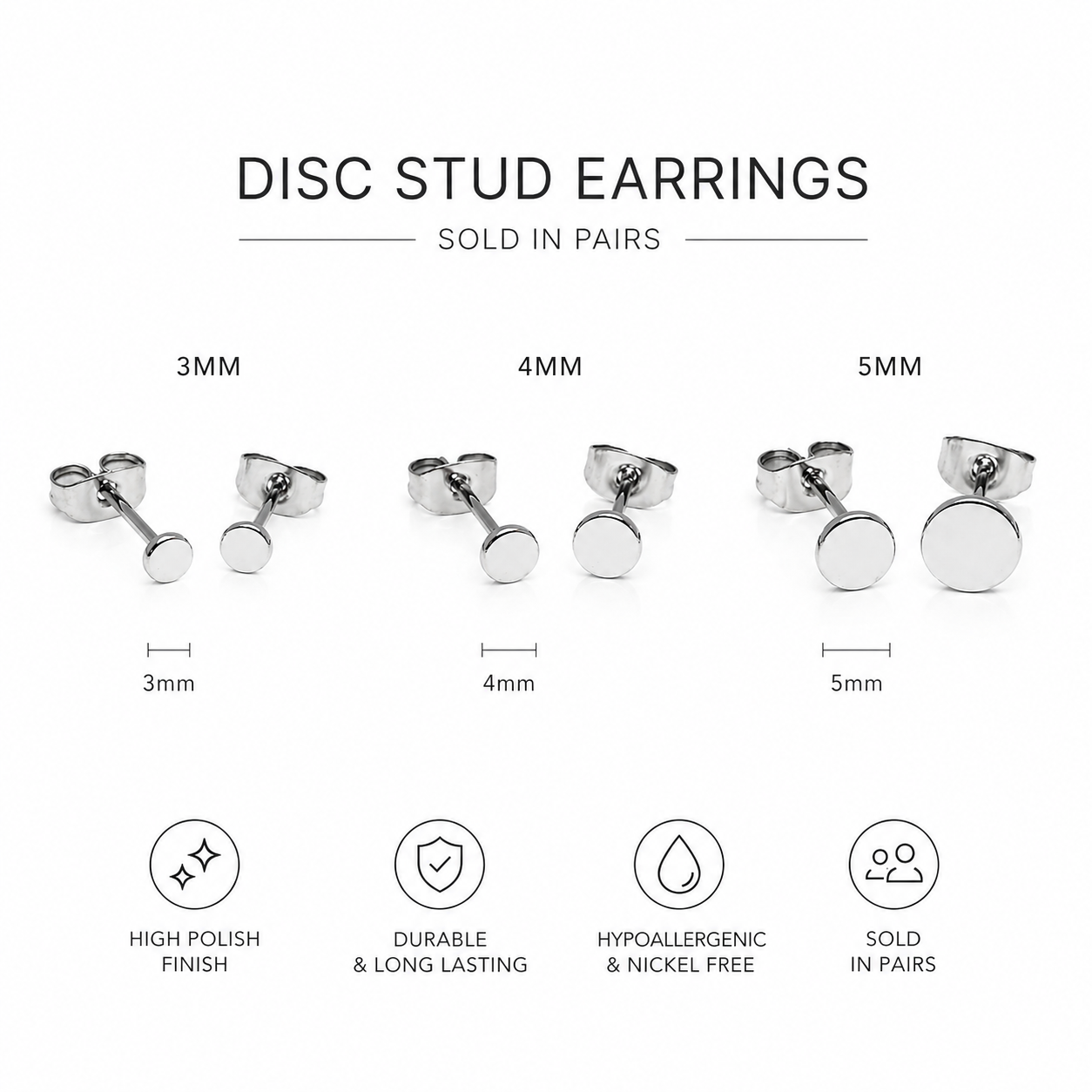 Pair of Body Clickers 20g implant titanium slim disc earrings, body jewelry with 3mm discs for piercings.