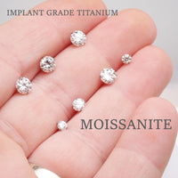 Moissanite implant titanium flatback earring with 3mm stone, 20g gauge, internally threaded, body jewelry by Body Clickers.